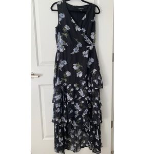 INC Navy Floral Ruffle Maxi Dress